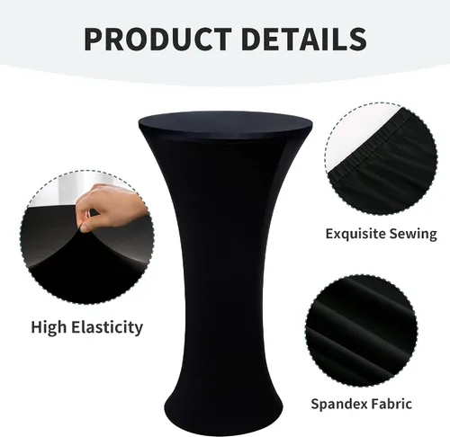 Miniatura 3 de Wolkemer 4 piezas manteles redondos negros de 24x43 pulgadas ajustados elásticos para mesa de cóctel highboy para banquete bar fiesta pub boda