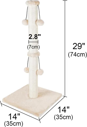Miniatura 2 de Dimaka - Rascador de gato de 29 pulgadas de alto, con cuerda de sisal natural y 4 bolas de juguete para gatos grandes (Beige)