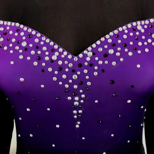 Miniatura 4 de Trajes de patinaje artístico sobre hielo para niños, vestido de patinaje sobre hielo de color morado degradado para competición