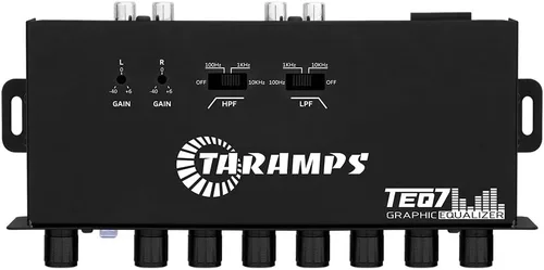 Miniatura 2 de Taramp's TEQ 7 Ecualizador gráfico estéreo de 7 bandas, entrada RCA, 2 canales, filtros HPF y LPF, función de silencio, mezclador de audio para Azul