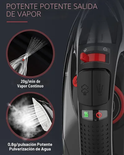 Miniatura 4 de OMAIGA - Plancha inalámbrica para ropa, plancha de vapor de 1500W con calentamiento rápido, suela de cerámica, apagado automático, autolimpieza