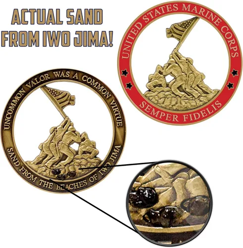 Miniatura 2 de Moneda de desafío USMC del Cuerpo de Marines Iwo Jima con arenas reales de Iwo Jima - Regalos del Cuerpo de Marines Negocio propiedad