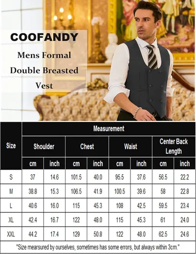 Miniatura 6 de Coofandy Chaleco de traje ajustado sin mangas para hombre, con doble botonadura