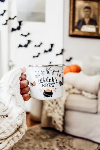 Miniatura 3 de Loftipop Taza de café esmaltada de Halloween para otoño, temporada de fogata, regalo para amiga, mamá, hermana, compañera de trabajo (12 onzas)