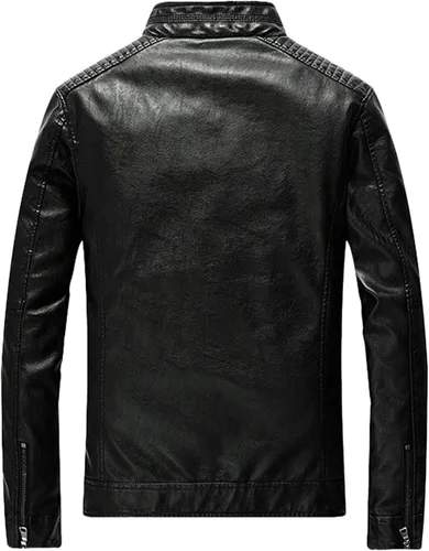 Miniatura 3 de Youhan Chaqueta de piel sintética tipo bomber con cremallera para hombre