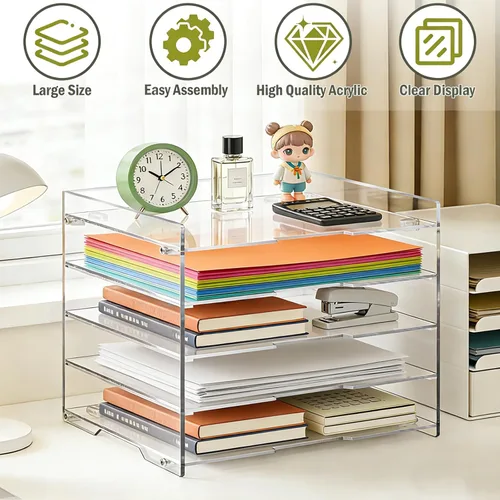 Miniatura 4 de KKU Organizador de escritorio de acrílico transparente de 5 niveles, bandeja de cartas, organizador de escritorio y accesorios para suministros
