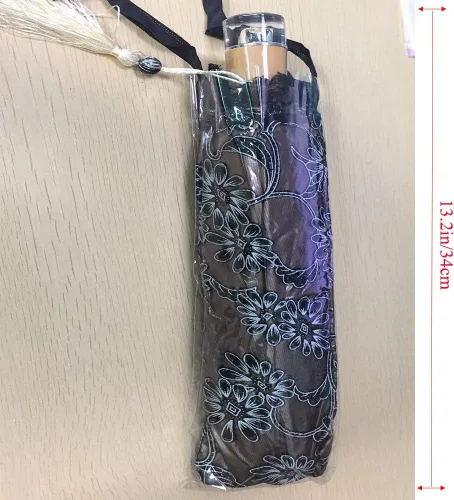 Miniatura 3 de Orgrimmar Sombrilla de encaje para mujer, protección anti-UV, UPF 50+, paraguas plegable ligero y portátil (negro)