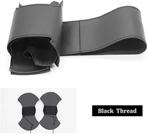 Miniatura 2 de Funda de volante de costura a mano para Mazda CX-3 CX3 CX-5 CX5 2017 2018, hilo negro transpirable antideslizante cubierta de volante de cuero