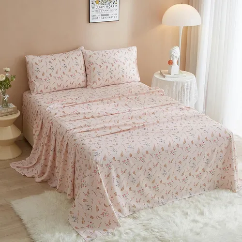 Miniatura 4 de HighBuy Juego de sábanas de tamaño individual - Sábanas frescas y transpirables de color rosa con estampado floral, juego de 3 sábanas - Sábanas