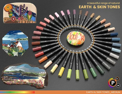 Miniatura 4 de 36 rotuladores de pintura acrílica TOOLI-ART tonos naturales de la piel y de la tierra para pintura de rocas, lienzo, tazas, vidrio, plástico