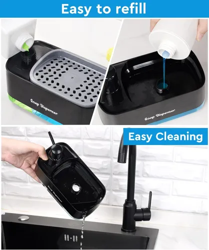 Miniatura 4 de Juego de dispensador de jabón para manos y platos para cocina, dispensador de jabón doble con soporte para esponja, dispensador de bomba de jabón 3