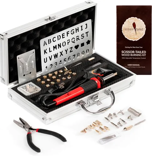 Scissor-Tailed Kit de quemado de madera de alta calidad, 43 piezas, bolígrafo de temperatura ajustable con 36 puntas y accesorios, todo en un