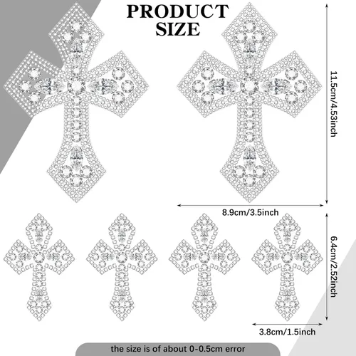 Miniatura 2 de Suncalla 6 parches de cruz de diamantes de imitación plateados con apliques de cristal para planchar en la ropa, parches para ropa, bolsos, Plata