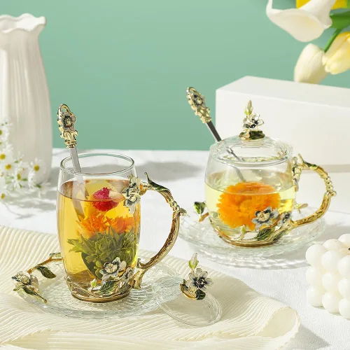 Miniatura 3 de Tazas de té elegantes con flores, tazas de café con tapa, regalo del día de la madre, regalos de cumpleaños para mujeres, regalos del día de San