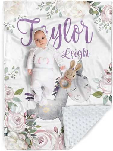 Miniatura 10 de Manta de bebé personalizada, manta de felpa suave con respaldo de puntos de doble capa para niños y niñas, nombre personalizado con diseño de animal