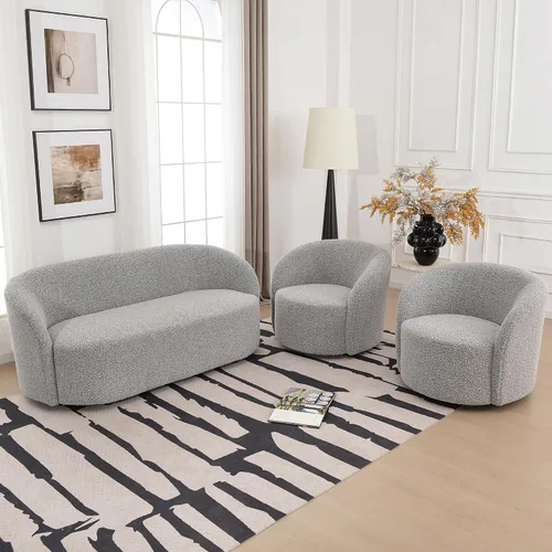 Miniatura 11 de KINWELL Silla giratoria Boucle de 34 pulgadas con juego otomano redondo de 18 pulgadas, juego totalmente ensamblado de silla y reposapiés de sherpa