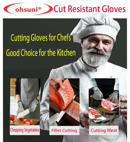 Miniatura 2 de Guantes resistentes a cortes, 4 pares de guantes resistentes a cortes de grado alimenticio, guantes de corte para cocina, pelado de ostras, Gris