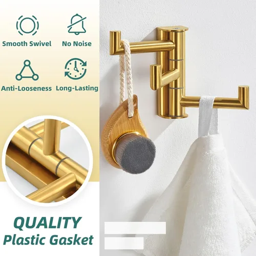 Miniatura 5 de APLusee Gancho giratorio para toalla, gancho plegable de acero inoxidable 304 con tres brazos giratorios, colgador de almacenamiento flexible