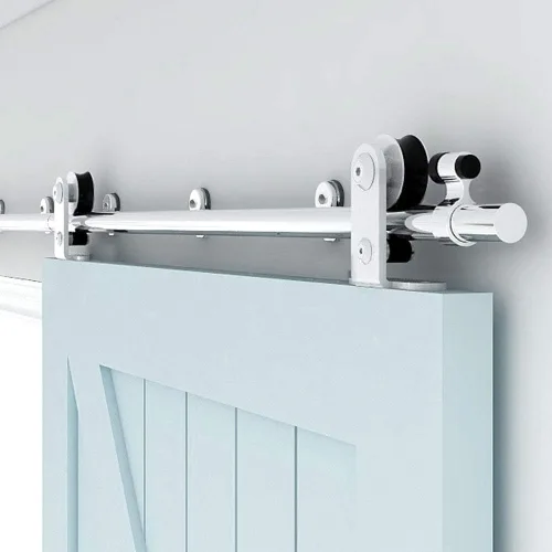 Miniatura 11 de TSMST Kit de herrajes para puerta corrediza de granero de 6.6 pies, riel de puerta de granero resistente de acero inoxidable para montaje superior
