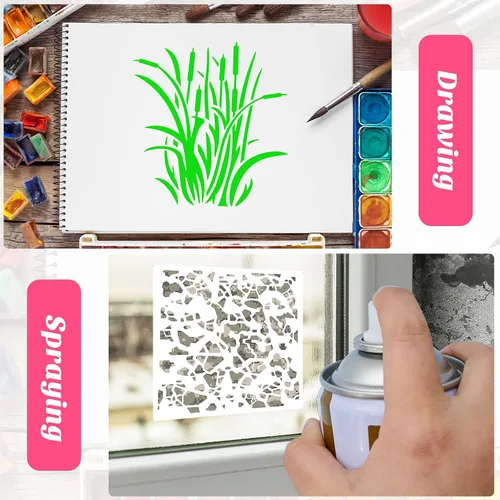 Miniatura 3 de Outus 9 plantillas con estampado de camuflaje, plantillas de pintura de camuflaje, plantillas de patrón de hierba reutilizables, camuflaje verde