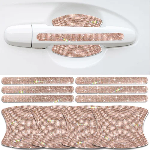 Miniatura 16 de Paquete de 10 calcomanías reflectantes para manija de puerta con diamantes de imitación para automóvil, universal, espejo retrovisor lateral