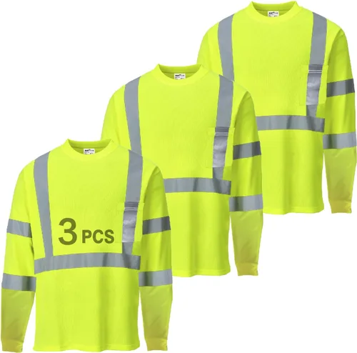 Miniatura 10 de Hi Vis - Camisetas de seguridad para hombre, reflectantes, de alta visibilidad, manga corta y larga, con bolsillo, paquete de 3 y 5