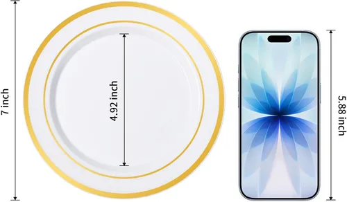 Miniatura 2 de BESTVIP 100 piezas de platos de plástico dorado, platos desechables de postre de 7 pulgadas con borde dorado para fiesta, platos de plástico