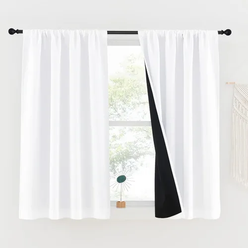 Miniatura 69 de NICETOWN Cortinas blancas 100% opacas, 2 capas gruesas completamente opacas con bolsillo para barra, cortinas aislantes térmicas para Blanco puro