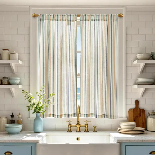 Miniatura 36 de jinchan - Cortinas de lino a rayas para cocina de 20 pulgadas de largo, cortinas de varios niveles, estilo granja moderna de café, tratamientos