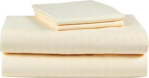 Ruthy's Textile Juego de sábanas de 4 piezas de 400 hilos 100% algodón satén Dobby Stripe (King, beige)