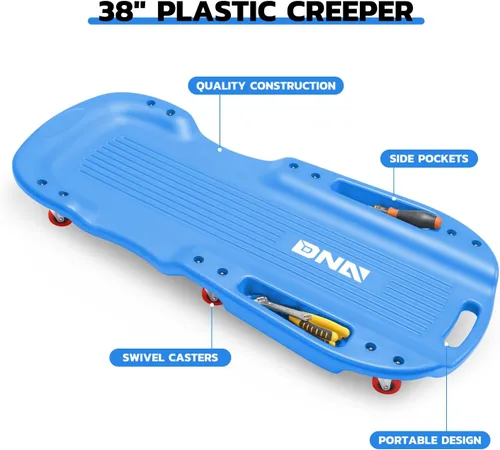Miniatura 5 de DNA Motoring 38 pulgadas de plástico de perfil bajo con ruedas para garaje con bolsillos laterales y 6 ruedas, azul, TOOLS-00391