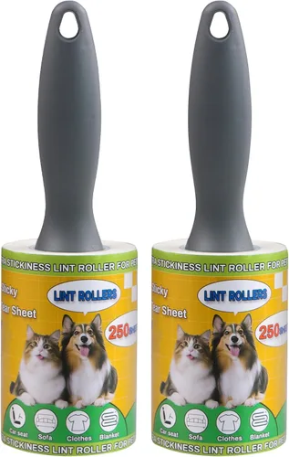 Miniatura 10 de Rodillo de pelusa para pelo de mascotas, 500 hojas extra pegajoso, removedor de pelo de mascotas para ropa, muebles, alfombras, autos, perros, mango