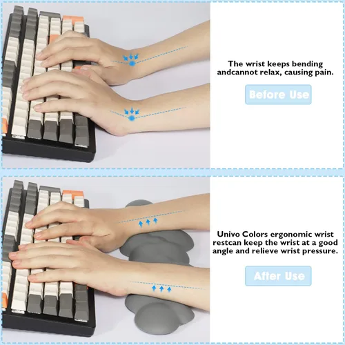 Miniatura 6 de Reposamuñecas para teclado, espuma viscoelástica de alta densidad de poliuretano con base antideslizante para aliviar el dolor de escritura, Gris