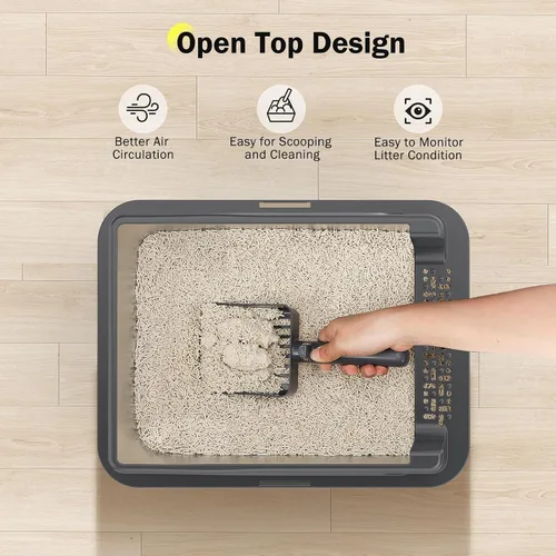 Miniatura 8 de Caja de arena para gatos de acero inoxidable con tapa, bandeja de arena de metal de alta cara para gatos pequeños, caja de arena para gatitos