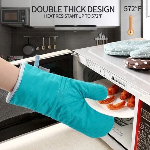 Miniatura 3 de Juego de 4 guantes de horno y soportes para ollas, resistentes al calor 572F, forro de algodón suave con superficie antideslizante para cocina