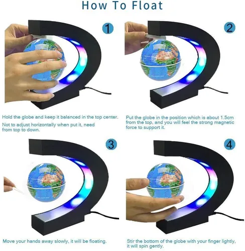 Miniatura 3 de Estefanlo Globo flotante con luces LED en forma de C Levitación magnética Globo flotante mapa del mundo para decoración de escritorio (azul)