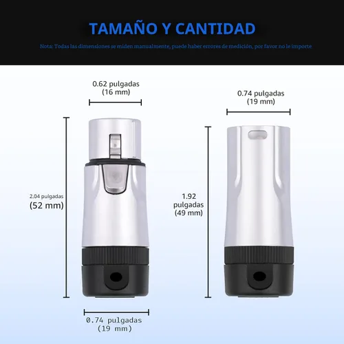 Miniatura 5 de Conectores XLR de 3 pines, enchufes XLR de 3 pines macho/hembra para micrófono de audio, conector de enchufe de cable de micrófono de audio, 1 macho