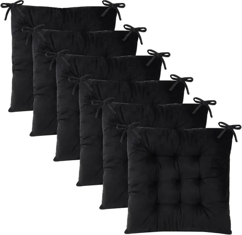 Miniatura 41 de Juego de 2 cojines para sillas de comedor con lazos, almohadilla antideslizante para silla de cocina para interior y tapete de asiento de comedor