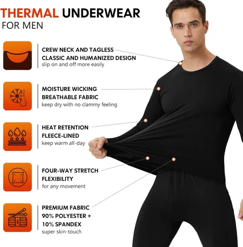 Miniatura 2 de CL - Ropa interior térmica para hombre, paquete de 2 unidades, suave y cálida, capa base para clima frío