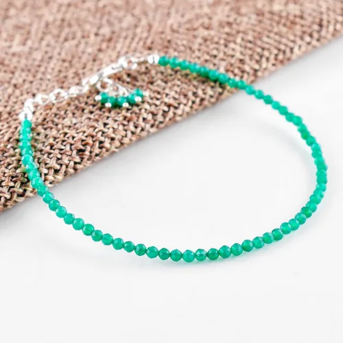 Miniatura 21 de Natural Gemstone Micro Round Beads Dainty Choker Bangle Bracelet, Handmade Jewelry for Women, Healing Chakra Crystals Silver Plated Chain 8 inch
