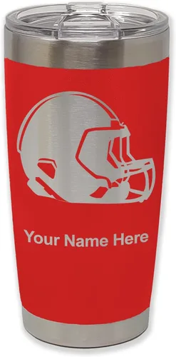 Miniatura 30 de LaserGram Vaso aislado al vacío de 20 onzas, casco de fútbol, grabado personalizado incluido (morado claro)