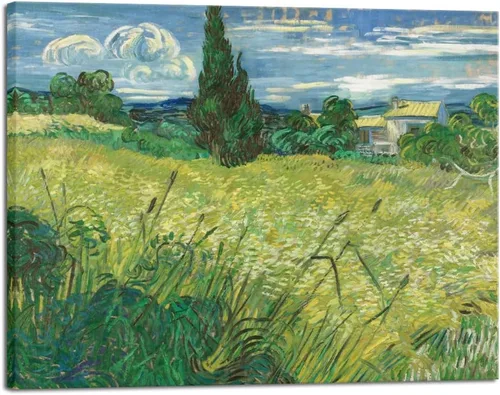 Miniatura 9 de Wieco Art Green Field 1889 - Lienzo decorativo clásico de Van Gogh, arte de pared estirado listo para colgar para decoración de oficina en casa