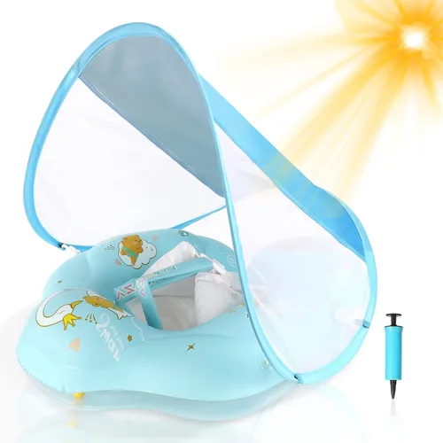 WYRIAZA Flotador para bebé con toldo, flotador de natación para piscina para bebés, flotadores para niños pequeños con protección solar UPF50+, Azul
