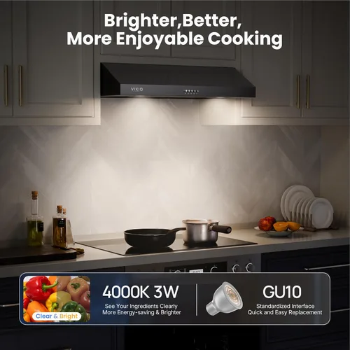 Miniatura 8 de VIKIO HOME Campana extractora para debajo del gabinete de 30 pulgadas, ventilación de cocina de doble motor de 580 CFM con luces LED, control