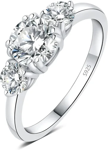 JewelryPalace Classic 3 Stones Cubic Zirconia Engagement Rings for Women, 925 Sterling Silver 14K Gold Plated Promise Ring for Her, Round Cut