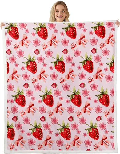 Miniatura 22 de Manta de franela con lazo rosa, manta de vellón con lazo en acuarela para decoración del hogar, sofá, sofá, manta de forro polar kawaii de dibujos