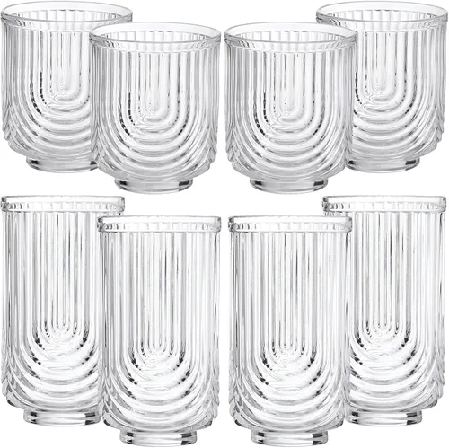 Vesici 8 vasos de cóctel, diseño de arco, cristalería acanalada, vintage, ondulados, para bebidas de agua de whisky, café helado, jugo, leche, 14