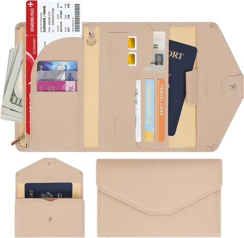 Miniatura 151 de Zoppen - Billetera de viaje con bloqueo RFID multiusos (Ver.4) Portatarjetas de pasaporte y vacunas, organizador de documentos de tres pliegues