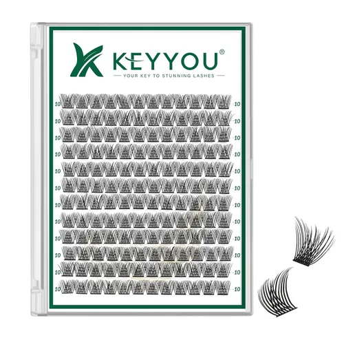 Miniatura 48 de KEYYOU Racimos de pestañas, 96 piezas de extensiones de pestañas DIY, rizado D de 16 mm, negro, realista, no irritante, fácil de colocar en casa