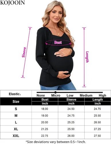 Miniatura 7 de KOJOOIN Tops de maternidad para mujer, suéteres casuales con cuello en V, manga larga abombada, punto acanalado, para otoño, embarazo, babydoll